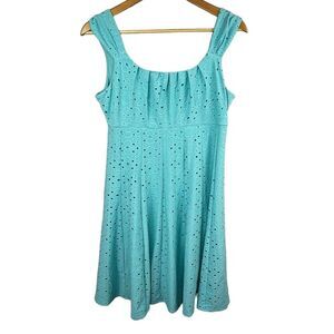 Signature Ella Aqua Sleeveless Fit and Flare Empire Waist Eyelet Dress 12P